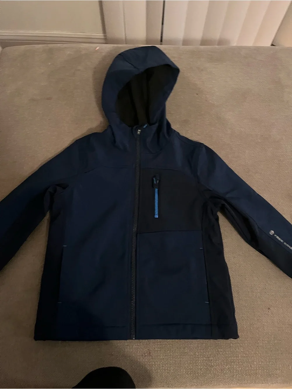 Free Country Navy Blue Softshell Hooded Explorer Jacket with Zip Chest Pockets